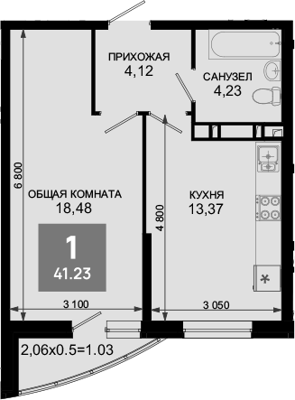 1-комн., 40.2 м², 13/19 этаж, ЖК «Лучший»