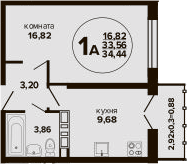 1-комн., 33.56 м², 7/24 этаж, ЖК «Гулливер»
