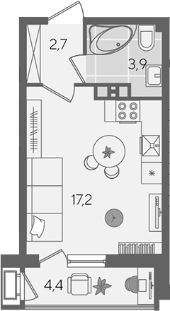 Студия, 23.8 м², 4/24 этаж, ЖК «Рекорд»