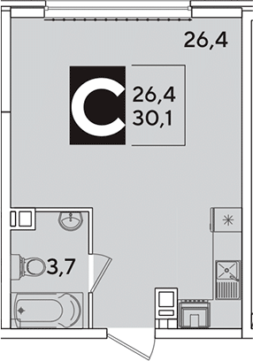 Студия, 30.1 м², 8/16 этаж, ЖК «Самолет»