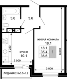 1-комн., 35.4 м², 8/16 этаж, ЖК «Дыхание»