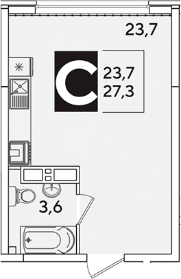 Студия, 27.3 м², 12/16 этаж, ЖК «Самолет»