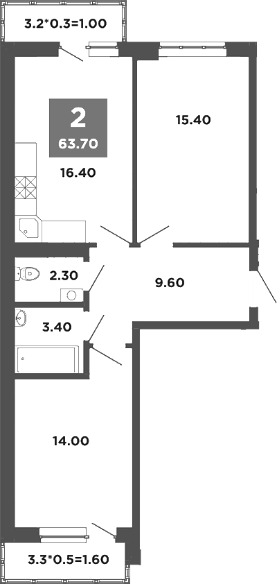 3-комн., 61.1 м², 12/20 этаж, ЖК «НЕО-квартал Красная площадь»
