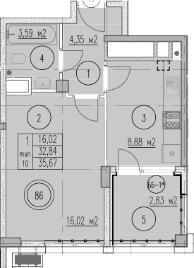 1-комн., 32.84 м², 5/10 этаж, ЖК «Agoy Park Residence by Lavicon»