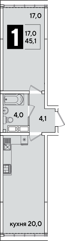 2-комн., 45.1 м², 16/16 этаж, ЖК «Самолет»