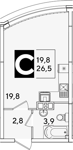 Студия, 26.5 м², 6/16 этаж, ЖК «Самолет»