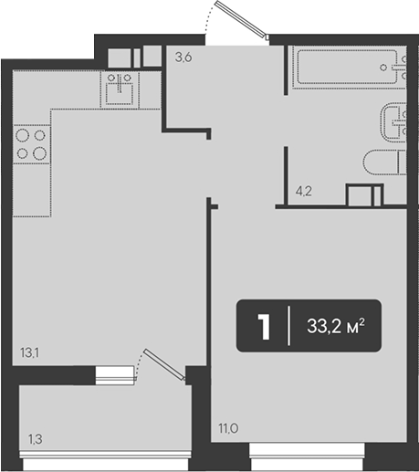 1-комн., 31.9 м², 7/9 этаж, ЖК «Архитектор. ГК ЮгСтройИнвест»