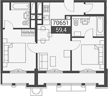 Объект, 59.4 м², 6/7 этаж, ЖК «Красная поляна 540»
