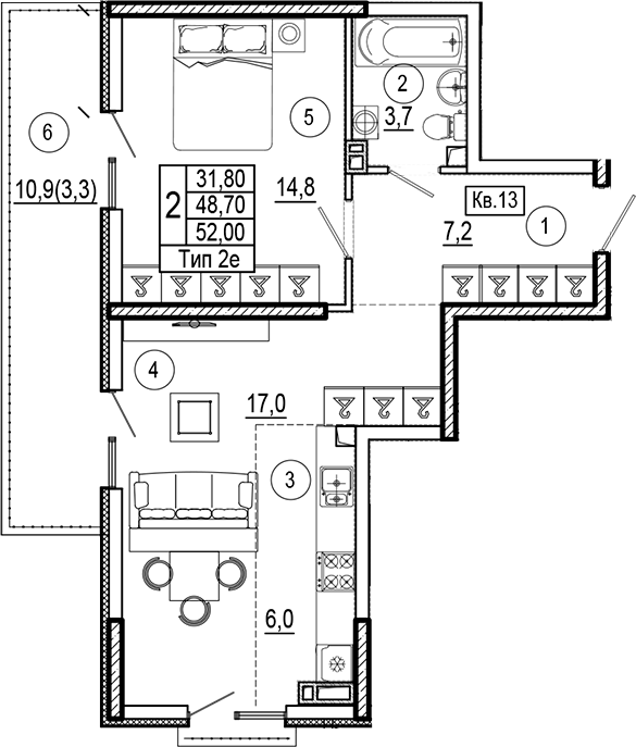 Продается 1-комн. квартира, 48.7 м²