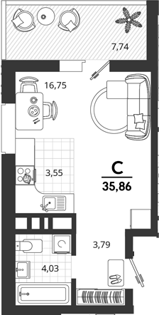 Студия, 28.12 м², 4/18 этаж, ЖК «Родные Просторы»
