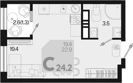 Студия, 22.9 м², 10/18 этаж, ЖК «Первое место»
