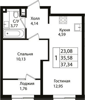 2-комн., 35.58 м², 7/18 этаж, ЖК «Патрики»