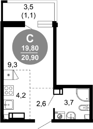 Студия, 19.8 м², 17/17 этаж, ЖК «Лестория»