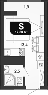 Студия, 15.4 м², 2/19 этаж, ЖК «Сочи Парк»