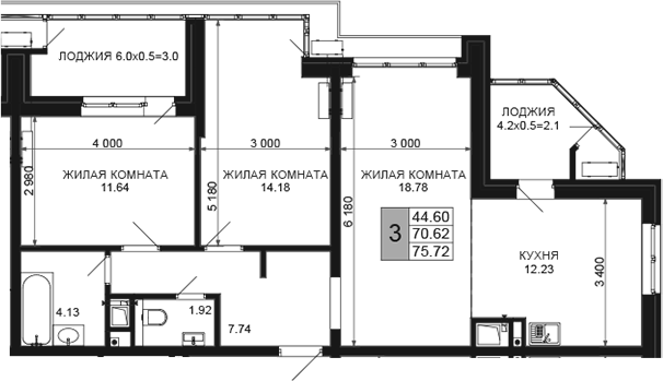 Продается 3-комн. квартира, 70.62 м²