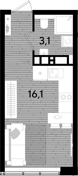 Студия, 19.2 м², 15/16 этаж, ЖК «DОГМА ПАРК»
