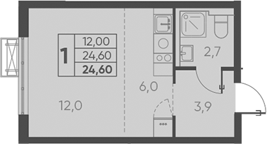 Студия, 24.6 м², 10/24 этаж, ЖК «Барса»