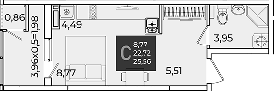 Студия, 22.72 м², 18/18 этаж, ЖК «Образцово»