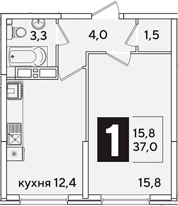 1-комн., 37 м², 10/16 этаж, ЖК «Самолет»