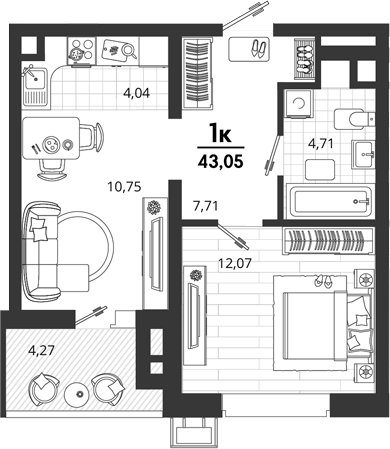 1-комн., 38.78 м², 2/18 этаж, ЖК «Родные Просторы»