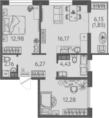 2-комн., 54.29 м², 7/9 этаж, ЖК «Друзья»