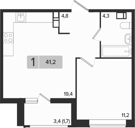 1-комн., 39.5 м², 4/18 этаж, ЖК «Эрмитаж»