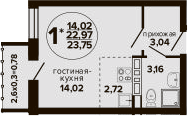 Студия, 22.97 м², 9/24 этаж, ЖК «Гулливер»