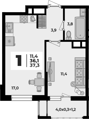 2-комн., 36.1 м², 5/8 этаж, ЖК «Родной дом 5»