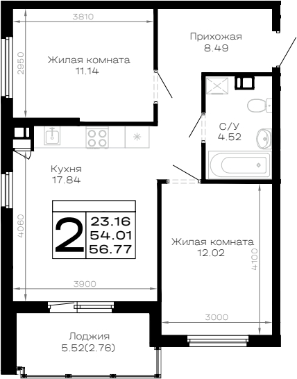 Продается 2-комн. квартира, 54.01 м²