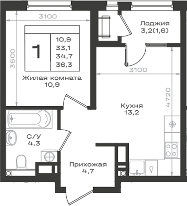 1-комн. Нагория