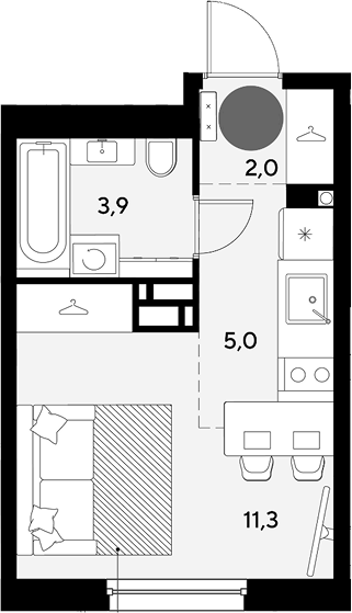 Студия, 22.2 м², 4/9 этаж, ЖК «Грейд»