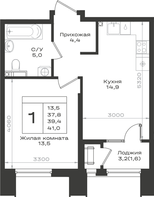 1-комн., 37.8 м², 2/9 этаж, ЖК «Нагория»