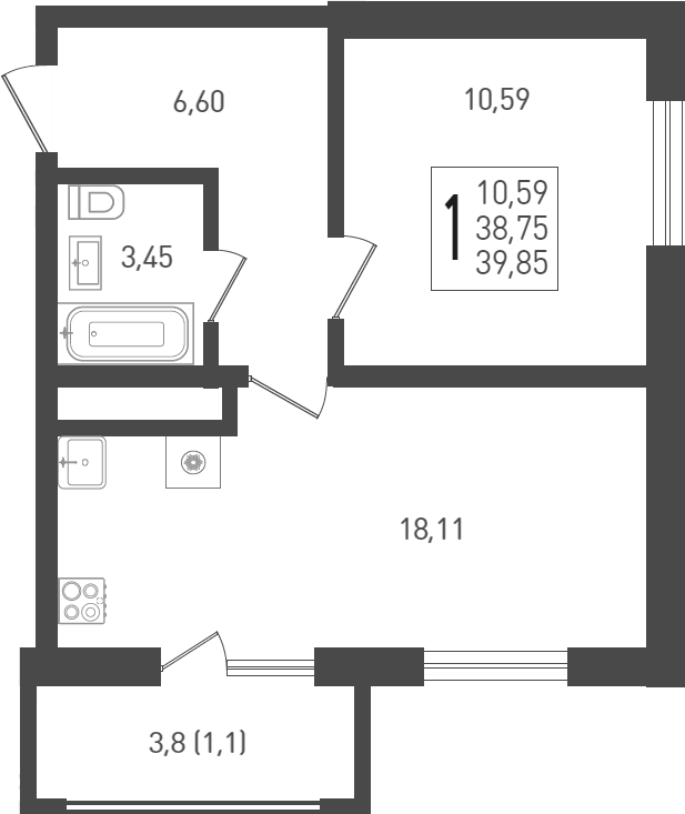 Продается 2-комн. квартира, 39.6 м²