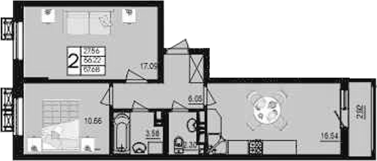 Продается 2-комн. квартира, 56.22 м²