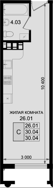 Студия, 30.04 м², 3/8 этаж, ЖК «Резиденция морей»