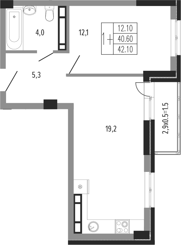 2-комн., 40.6 м², 7/15 этаж, ЖК «Екатерининский парк»