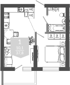 2-комн., 36.9 м², 1/12 этаж, ЖК «Флора»