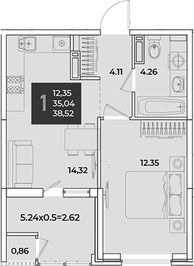 1-комн., 35.9 м², 18/18 этаж, ЖК «Образцово»