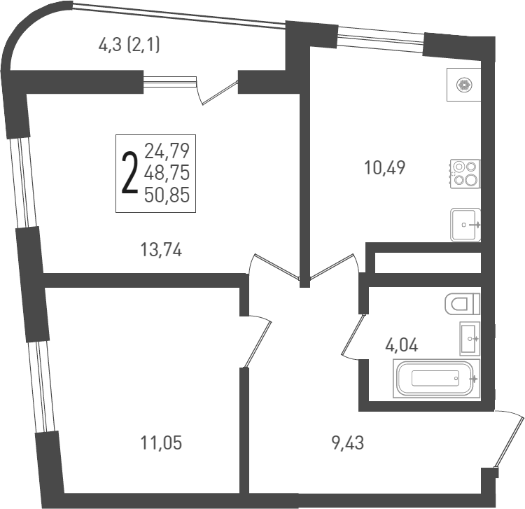 Продается 2-комн. квартира, 50.2 м²