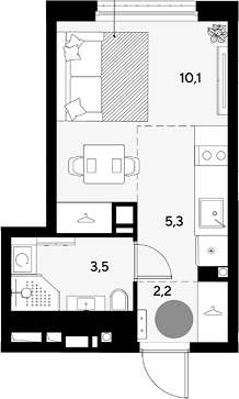 Студия, 21.1 м², 16/18 этаж, ЖК «Грейд»