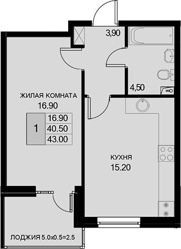 1-комн., 40.5 м², 2/7 этаж, ЖК «История»