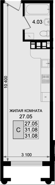Студия, 31.08 м², 2/8 этаж, ЖК «Резиденция морей»