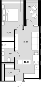 1-комн., 37.42 м², 3/6 этаж, ЖК «Гостиничный комплекс Белые ночи»