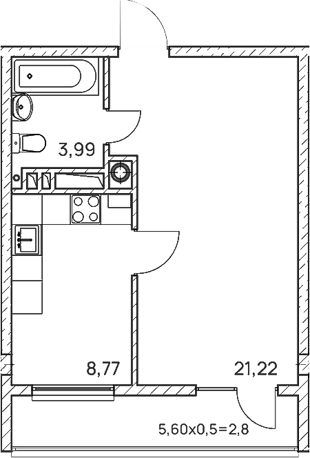 1-комн., 31.18 м², 2/9 этаж, ЖК «Две реки»
