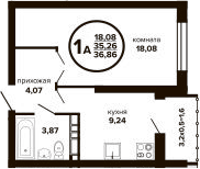 1-комн., 35.26 м², 7/24 этаж, ЖК «Гулливер»