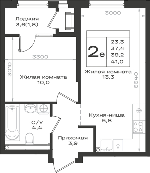 2-комн., 37.4 м², 2/9 этаж, ЖК «Нагория»