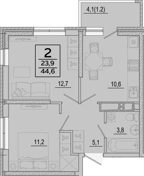 Продается 2-комн. квартира, 43.4 м²
