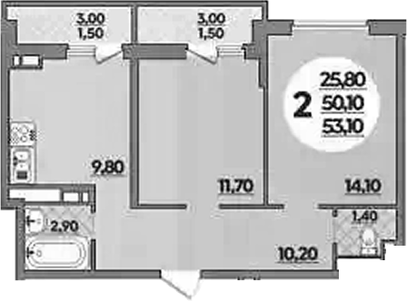 2-комн., 50.1 м², 6/18 этаж, ЖК «Парк у дома»