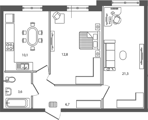 2-комн., 54.5 м², 1/9 этаж, ЖК «Сиреневый бульвар»