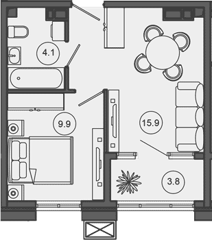 2-комн., 29.9 м², 2/10 этаж, ЖК «Гостиничный комплекс GREENMONT»
